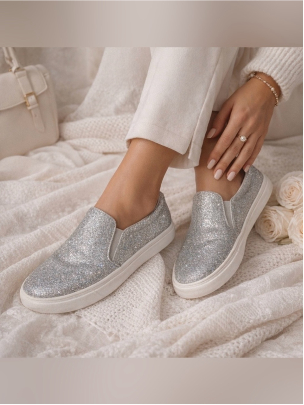 Matisse Gemma Silver Glitter Slip-On Sneakers - Women Size 7 NWOB
